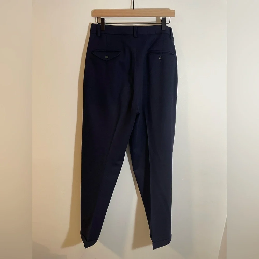 Vintage Polo Ralph Lauren Pleated Cuffed Wool Navy Blue Dress Pants Size 32 USA